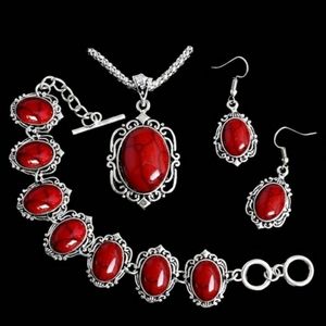 Vintage Tibetan red necklace earrings set..NWT